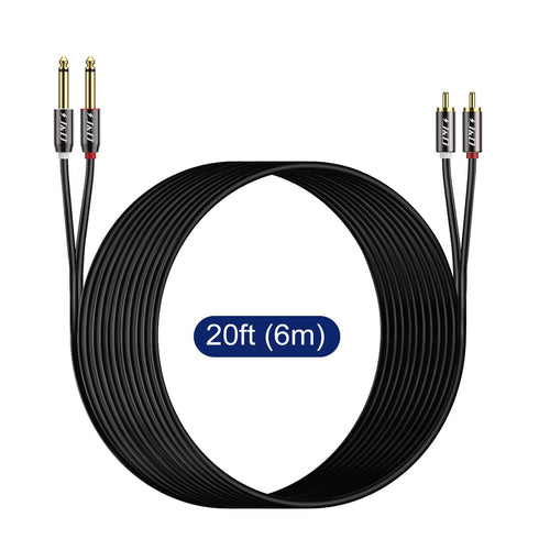 1/4 2X6.35mm 20 J&D to RCA Cable, Gold Plated Copper Shell Heavy Duty TS to Dual RCA Stereo Audio Interconnect Cord