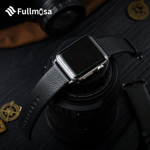 Fullmosa Leather Bands Compatible with Apple Watch Band, 41mm, 40mm, 38mm, 42mm, 44mm, 45mm, 46mm, 49mm, Black/Silver