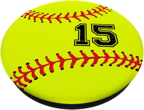 Softball No #15 Jersey Number 15 Ball Catcher & Pitcher Gift PopSockets PopGrip: Swappable Grip for Phones & Tablets
