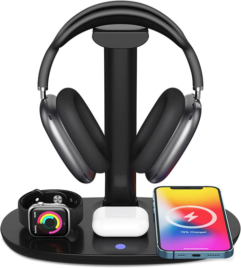 4 in 1 Headphone Stand with 15w Qi Charging Station, Detachable Design for Travel, Home, Hotel
