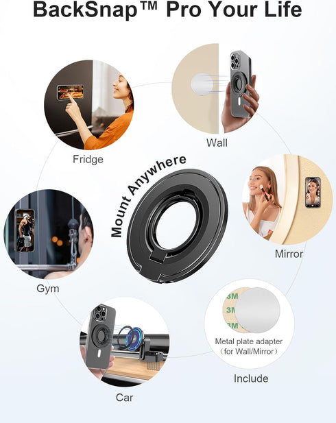 EWA MagOne Ultra (Ring Edition) Phone Grip Stand with Replaceable Metal Finger Ring, Removable Magnetic Ring Holder