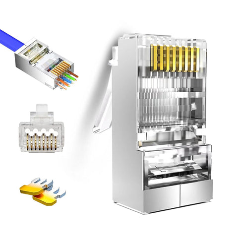 20PCS Cat6 Cat 6A Shielded Pass Through RJ45 Connectors, Premium Gold Plated Modular Plugs for Solid or Stranded