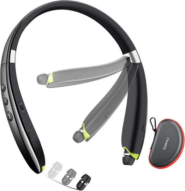 Bluetooth Headset, 2024 Upgraded Neckband Headphones with Retractable Earbuds, Noise Cancelling Stereo Earphones