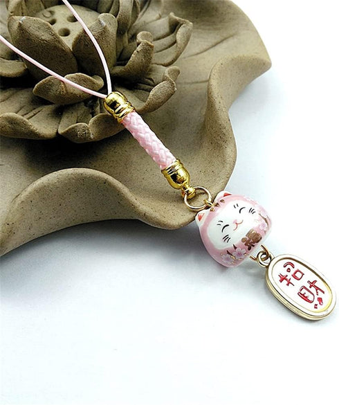 JIARUN Ceramic Lucky Cat Mobile Phone Pendant DIY Mobile Phone Pendant Lucky Pendant Creative Nafu Lucky Cat Bag U Disk