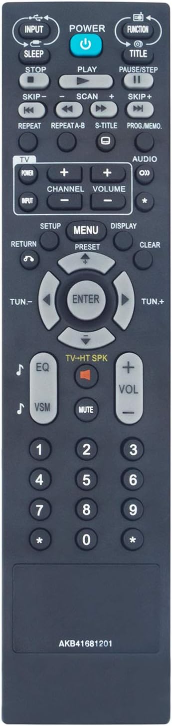AKB41681201 Replacement Remote Control for LG DVD Home Theater System HT963PA LHT854 LH-T854 HT854 HT963SA SH93PA-F