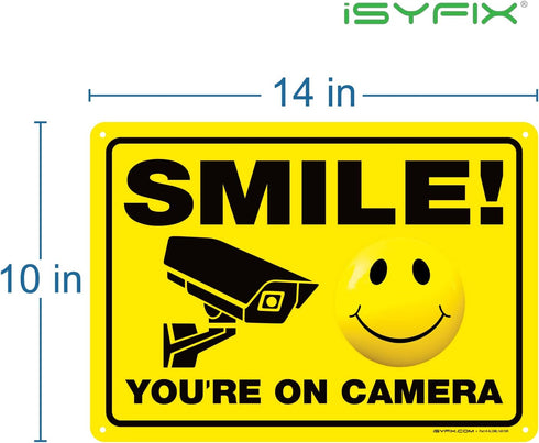 iSYFIX Smile You're on Camera Reflective Signs for Business – 1 Pack 14x10 Inch – 100% Rust Free .040 Aluminum Sign, Laminated for UV, Weather, Fade Resistance, Security Camera Sign for Home, CCTV by iSYFIX
