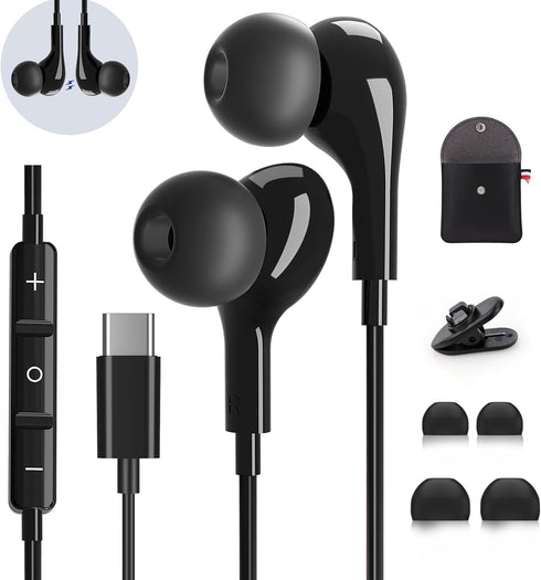 USB C Headphones for iPhone 15 Pro Max, iPad Pro, Samsung Galaxy S24 Ultra, Wired Earbuds with Microphone