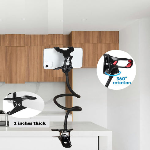 Cell Phone Holder, Lazy Bracket, 360-degree Rotating Universal Flexible Long Arms Clip Mount Gooseneck Phones Stand for