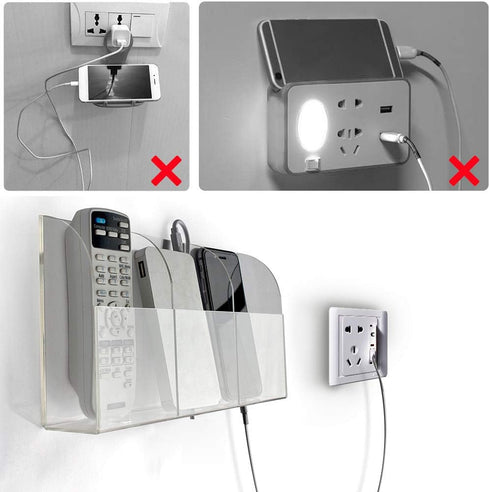 VANCORE Clear Wall Mounted Charging Phone Holder Smart Phone Station TV Remote Control Holder Clear Wall Box
