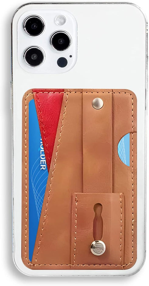 Dual Pockets Phone Wallet Stick On with Snap Closure, Adhesive Phone Card Holder for iPhone and Most Smartphones -
