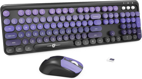 FOPETT Wireless Keyboard and Mouse Combo - 2.4G Full-Sized Cute Colorful Mouse and