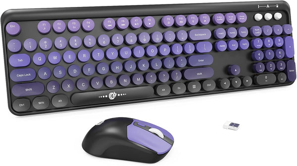 FOPETT Wireless Keyboard and Mouse Combo - 2.4G Full-Sized Cute Colorful Mouse and