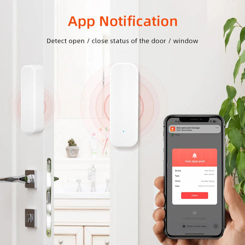 WiFi Door Sensor Window Detector, Smart Magnetic Door Open Detector with App Alerts, Wireless Home Security Sensor,