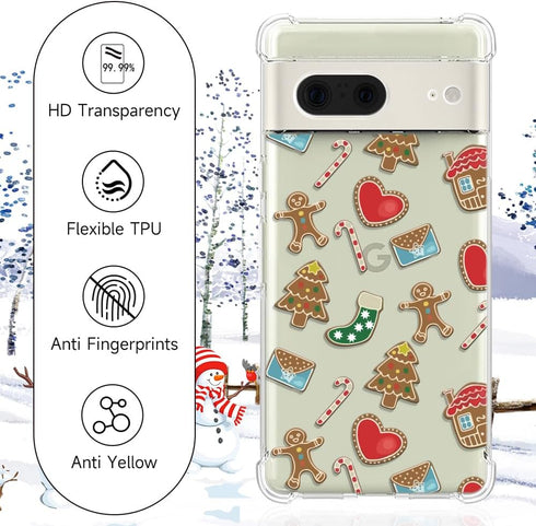 Christmas Red Heart Pattern Clear Phone Case for Google Pixel 7 - Soft, Slim, Shockproof Cover for Boys & Girls.