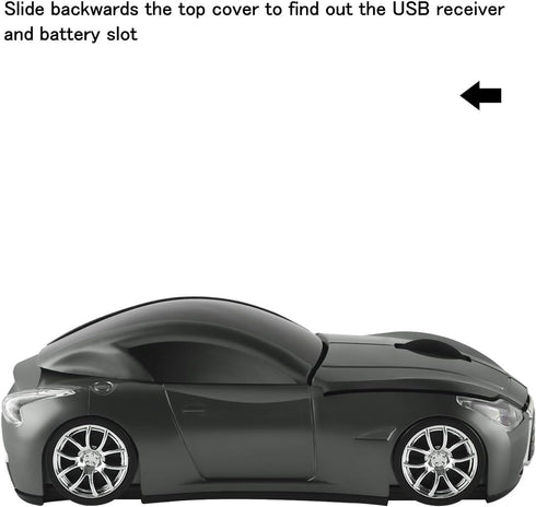 elec Space Cool Sport Car Shape Wireless Mouse - 2.4GHz Optical Cordless Mice with USB Receiver, 1600DPI