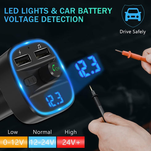 LENCENT FM Transmitter, 2022 Upgraded Bluetooth Wireless Radio Adapter Car Kit with Dual USB Charging