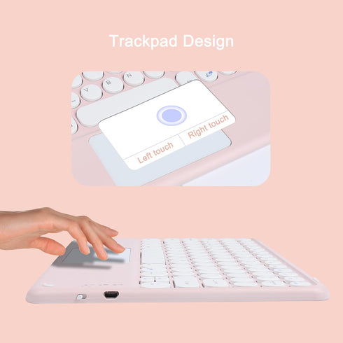 Wireless Bluetooth Keyboard with Touchpad - 10 Inch Round Key Wireless Keyboard, Rechargeable Ultra Slim Portable