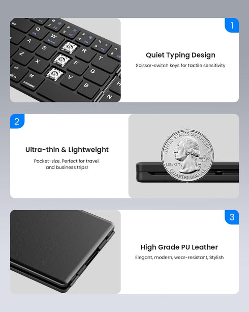 Samsers Foldable Bluetooth Keyboard, Portable Wireless Keyboard with Stand Holder, Rechargeable Ultra Slim for IOS