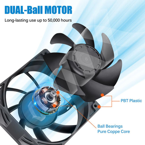 GDSTIME 120mm x 38mm 12V DC Waterproof IP67 Fan, High CFM Dual Ball Bearing 2Pin for DIY Cooling Ventilation Exhaust