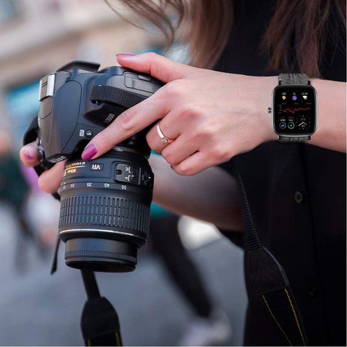 Lamshaw Breathable Nylon Woven Fabric Strap for Popglory P66 Smart Watch, Compatible with MorePro H56/LESIDO CS08