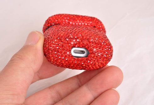 Sparkly Diamond Case for AirPods with Keychain, Shockproof Rhinestone Cover for Charging Case 1 & 2 (Red C1)
