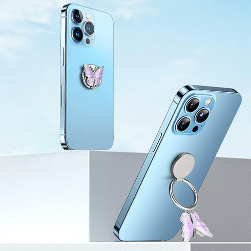 Omorro Phone Ring Holder, Bling Metal Cute Butterfly Kickstand, 360° Rotation Adjustable Grip for Smartphones