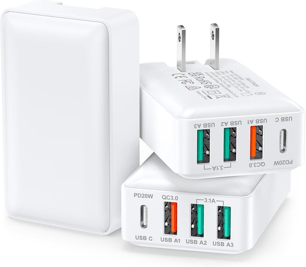 Flat USB Wall Charger, Excgood 40W 4Port USB and USB C Fast Charging Block PD+QC Foldable Wall Plug Power Adapter