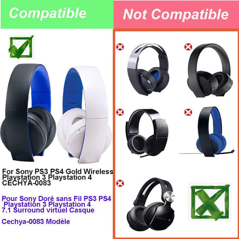 Replacement EarPads for Sony PS3 PS4 Gold Wireless Headphones CECHYA-0083, Stereo 7.1 Virtual Surround Earpads