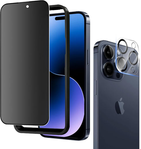 iPhone 15 Pro Max 6.7" Matte Privacy Screen Protector & Camera Lens Protector - Full Coverage, Anti-glare, Easy Install.