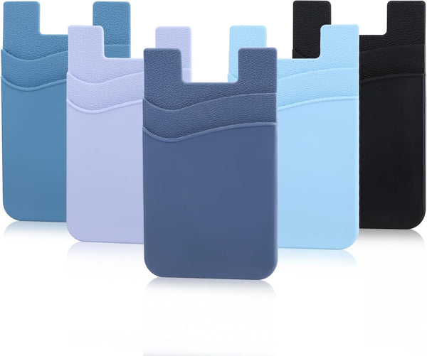Phone Wallet Stick on, 5Pack Phone Card Holder for Back of Phone Case, Silicone Sticky Credit Card Holder for Cell