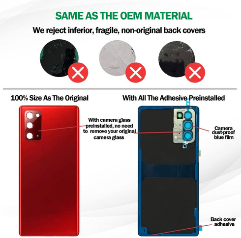 Galaxy Note 20 Rear Glass Replacement Back Cover with Pre-Installed Camera Lens & Adhesive for Samsung Galaxy Note 20