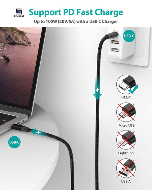 USB C to USB C Cable, 3.2 Gen 2 USB-C Cable 10ft - 4K UHD 20Gbps USB C Cable 100W PD Fast Charging Cable for Thunderbolt 3, Oculus Quest, MacBook Pro, iPad Pro, Galaxy S23, Nylon Braided, Black.