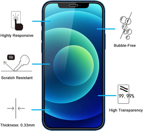 NEW'C 3 Pack Designed for iPhone 12/12 Pro (6.1") Screen Protector Tempered Glass, Case Friendly Anti Scratch Bubble Free Ultra Resistant