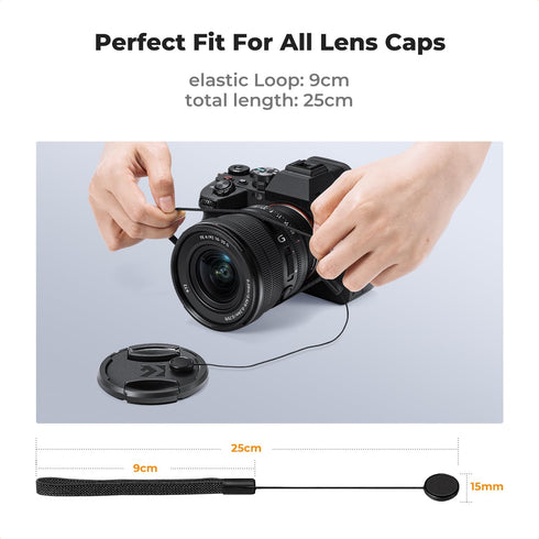 K&F Concept Lens Cap Keeper, 6 Pack Camera Lens Cap Holder with Elastic Loop + Microfiber Cleaning Cloth for Canon,