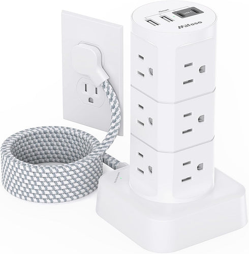 Mifaso Power Strips with Surge Protection, Flat Plug Power Strip with 12 Outlets
