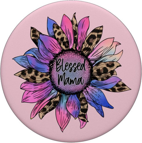 Pink Mom Motif with Cute Leopard Sunflower for Blessed Mama PopSockets Standard PopGrip