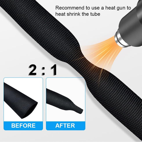 ROCKDIG 20 1/2 inch 2:1 FT Heat Shrinkable Braided Sleeving Heat Shrink Sleeve Abrasion Protection Flexibility Wiring