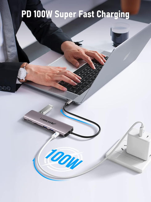 Lemorele USB C to Dual HDMI Adapter, 10-in-1 USB C Docking Station for Windows, Dual Monitors, USB 3.0, 100W PD