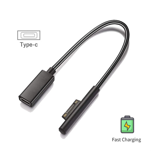 USB-C Charging Cable for Microsoft Surface Pro 7/6/5/4/3, Go3/2/1, Laptop 4/3/2/1, 20 cm, Requires 45W 15V/3A Charger.