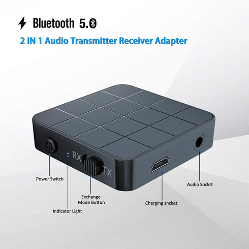 VR-robot Bluetooth 5.0 Audio Transmitter Receiver Adapter, 2-in-1 Wireless 3.5mm Low Latency Stereo Audio Adapter