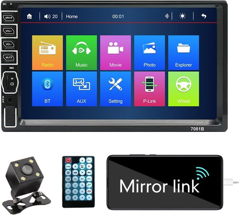 KUNFINE 7" Single Din Car Stereo Audio BT MP5 Player, USB FM Multimedia Radio with Reverse Camera and Steering Wheel
