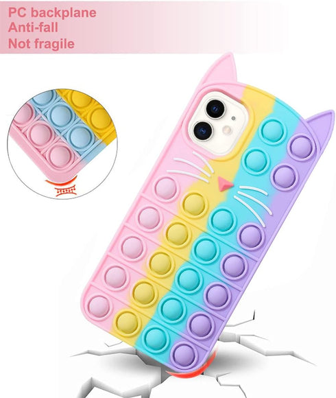 Fidget Pop Phone Case for iPhone 11 Case, Stress Relief Push Pop Bubble 3D Cartoon Funny Kawaii Cute Fun Soft Silicone Design Cover for Girls Kids Boys (for iPhone 11 6.1"-1Pack Cat)