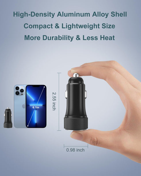 USB C Car Charger, OKRAY 3-Pack 36W 2-Port Type C Fast Charging Adapter for iPhone 15 Pro Max 14 13 12, iPad, Galaxy