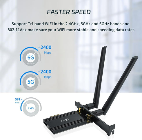 PCIe WiFi 6E Card, AX210 Network Card Adapter for PC Gaming, Bluetooth 5.3, Tri-Band (802.11ax) 5400Mbps Wireless LAN