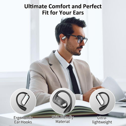 JIECAN Open Ear Headphones, Bluetooth V5.3 Wireless Earbuds with Earhooks and Charging Case for Running (Black)