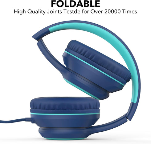 A8 Over-Ear Headphones with Microphone, Lightweight Folding Stereo Bass Headphones for Smartphone/Tablet (Blue)
