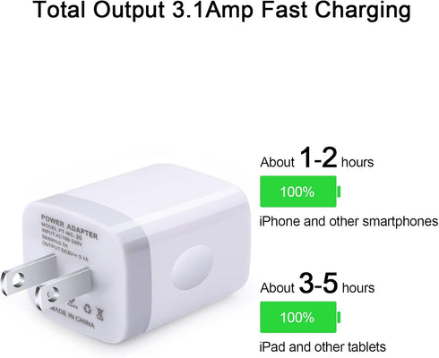 USB Wall Charger Adapter, 18W/3Amp Fast Multiple 3-Ports USB Plug Charger Block Cube Charger Box USB Brick Charging Base Compatible iPhone 15 14 13 12 11 Pro Max Xs XR X 8 7 6 Pad, Samsung, Android