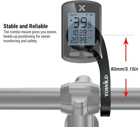 towild AS90 Out Front Bike Mount for Garmin Bike Computer/XOSSG/G+/iGPSPORT, Sturdy Non-Slip Mount Arm Fits 31.8MM