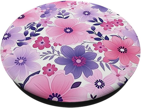 Pink & Purple Flowers Design Teal Blue Floral Cute Garden, PopSockets Swappable PopGrip