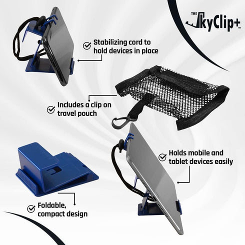 SkyClip+ Phone & Tablet Holder for Air Travel - Inflight Mount & Stand for iPhone, Android, Kindle, Tablets.